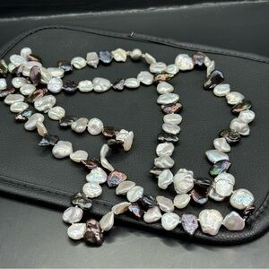 freshwater flat pearl very long necklace